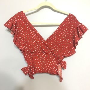 Spring Summer Romantic V Cut Polka Dot Crop Top